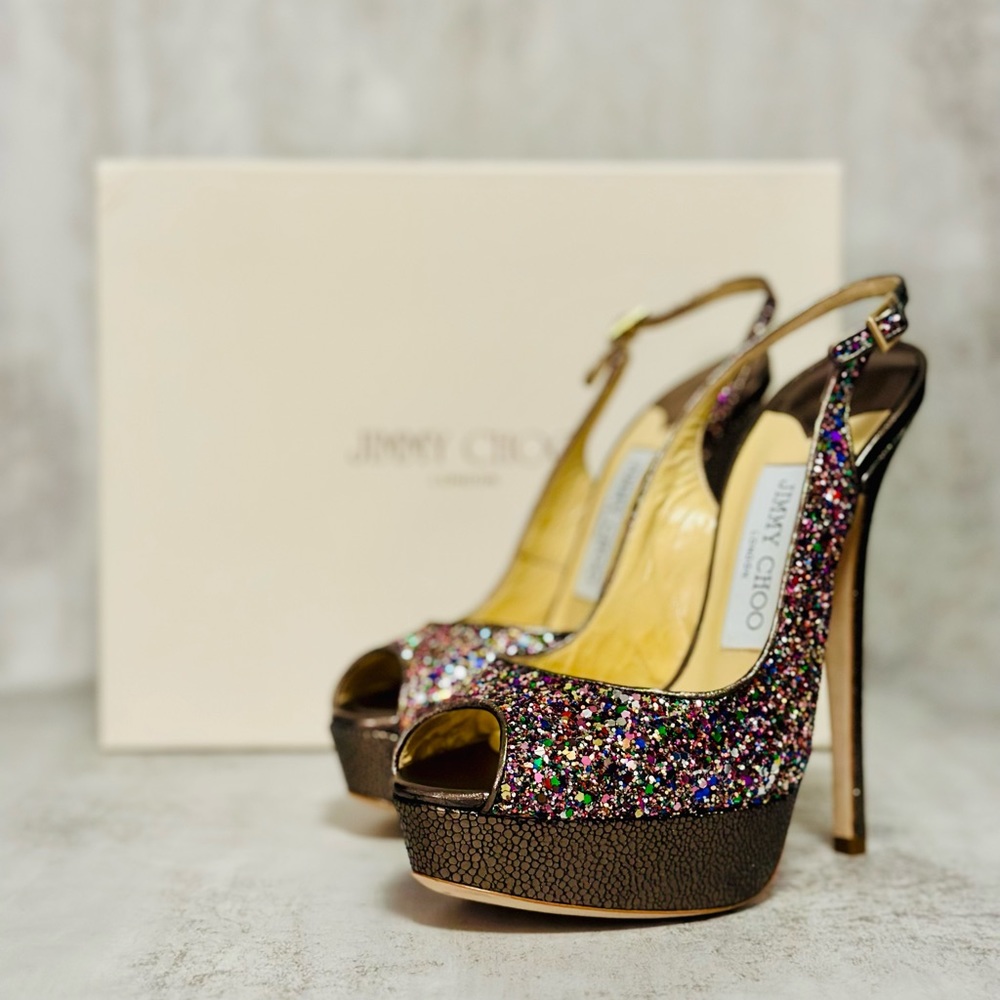 Jimmy Choo Glitter Heels NEVER WORN. Size 37.5